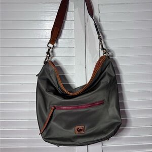 Dooney & Bourke Nylon Hobo Shoulder Bag Leather Trim Duck Logo Large